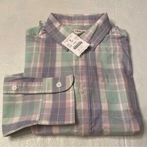 Crewcuts Boys Size 10 Long Sleeve Flex Thompson Button Down Shirt- Mint/Purple